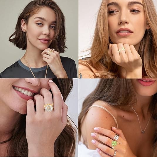Fidget Ring Ångestringar för Kvinnor Guld 9-pack Justerbar Spinner Ring
