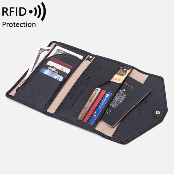 RFID Multifunktionel Pungtaske til Pas og Billetter til Mænd og Kvinder (Sort)