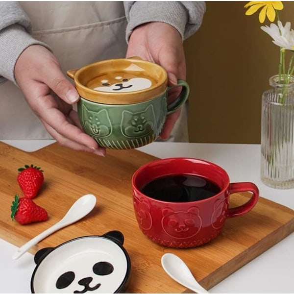 [QD] Søt Piggsvin Kopp med Lokk, Dyr Kaffe Te Kopp Underlag Sett, Gaver til Bursdag Eksamen Valentinsdag Morsdag Jul