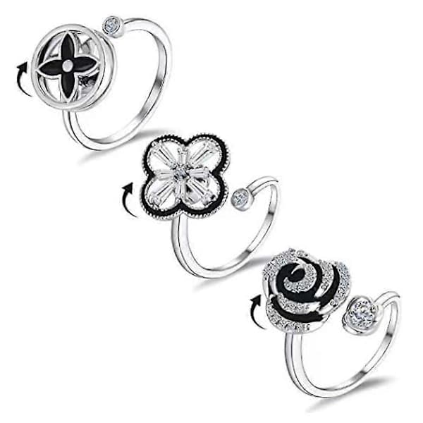 Angstdæmpende ringe Justerbare åbne ringe Blomsterformede ringe med Zirkon C C