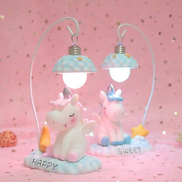 Unicorn Nattlampe Soverom Lampe Skrivebordslampe Gave til Barn Jenter med Batteri Rosa_FO
