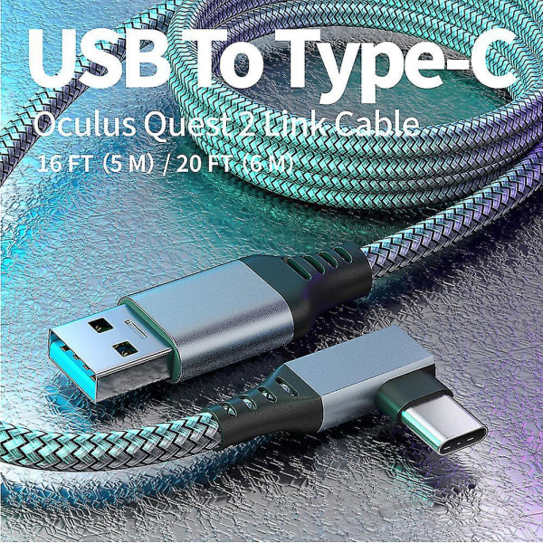 QD-Link-kabel for Oculus Quest 2 Hurtiglading og dataoverføring USB C 3.2 Gen1 5 Gbps PD-overføringsladekabel VR-headset Link-kabel Grå Grey 6M