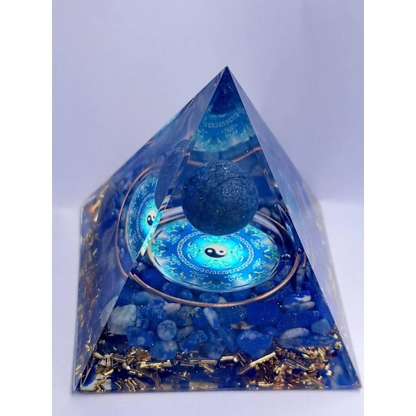 [QD] Månsten Kristall Orgon Pyramid, Lapis Lazuli Boll Tai Chi, Ogan Kristall Energi Torn, Natur Reiki Chakra Krossad Sten, 6CM Stil 3