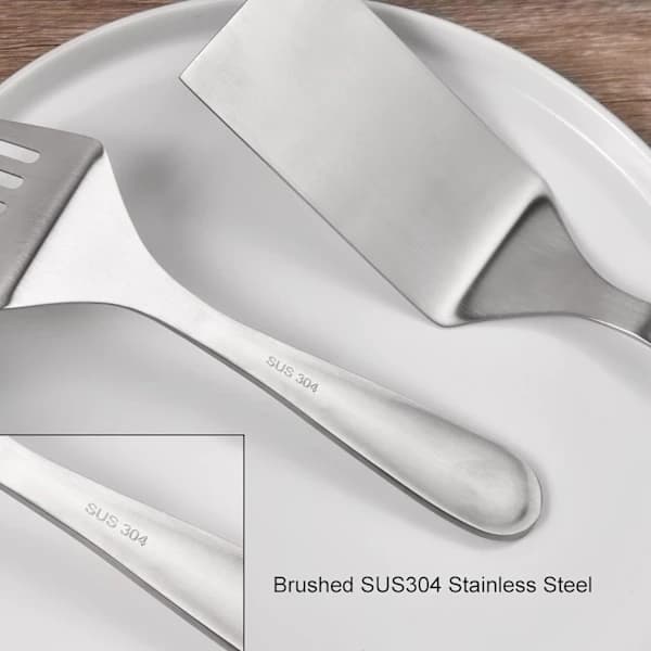 Metallspatelsett SUS304 rustfritt stål flat topp grillspatel og hullspatel for matlaging 10 tommer