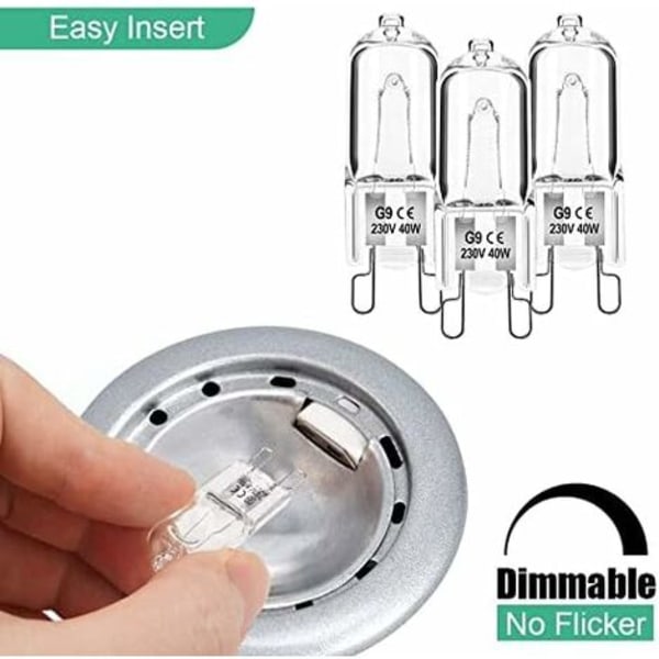 QQU-Dimbar G9 Halogenlampor 40W 230V Varmvit För Mikrovågsugn Spis Taklampor 12-pack [Energiklass G]