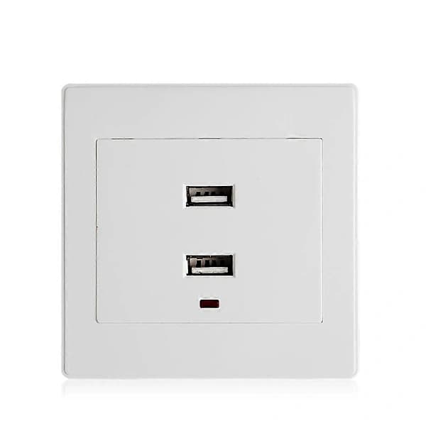 Dubbel USB Vägguttag Laddare AC/DC Strömadapter Kontakt Uttagsplatta Panel Vit