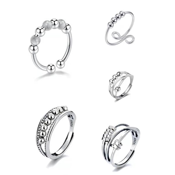 5 st Ringar med Justerbar Öppning, Fidget Ring med Pärla
