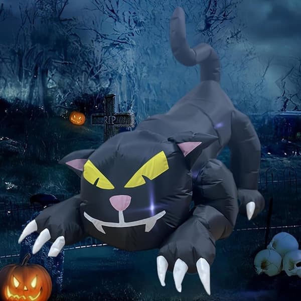 Oppustelig Halloween sort kat dekoration – Lysende, animeret havepynt til fest og efterår