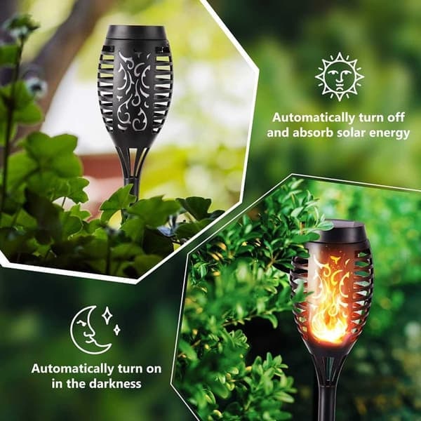 4-Pack Solcellsfackla Lykta med Flammande Ljussken_qq