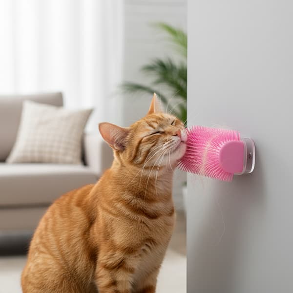 Katt selvpleier, multifunksjonelt klore- og børsteverktøy for katter, rosa