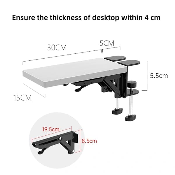 Ergonomisk Skrivbordsförlängare, 30x15 cm, Punch-Free (Vit)