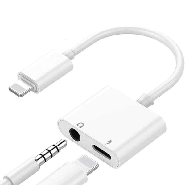 \"QD\" Ladd- och hörlursadapter – Lightning till 3,5 mm & Lightning-port för musik och laddning samtidigt