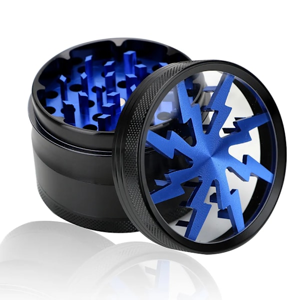 QU.Grinder Kryddkvarn Senaste Blixtformad Aluminiumlegering Manuell Transparent 63MM 4-lager