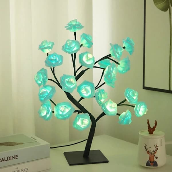LED Lampe Lamper Rose Blomst Tre USB Nattlamper Blå