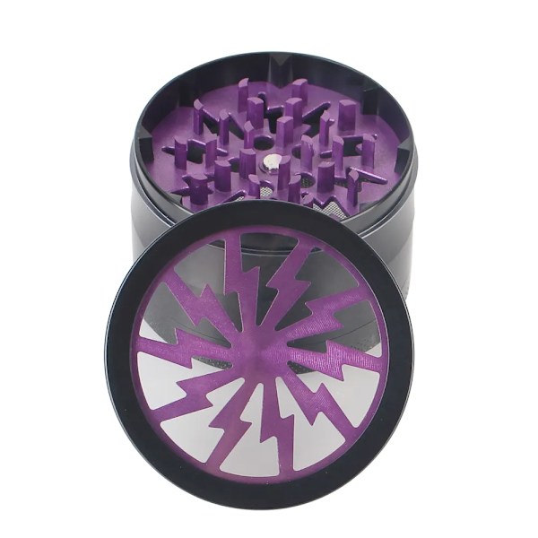 QU.Grinder Kryddkvarn Senaste Blixtformad Aluminiumlegering Manuell Transparent 63MM 4-lager