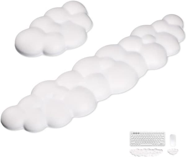 2-pack Moln Handledsstöd för Tangentbord & Mus, Memory Foam, för Hem/Dator/Gaming, Vit