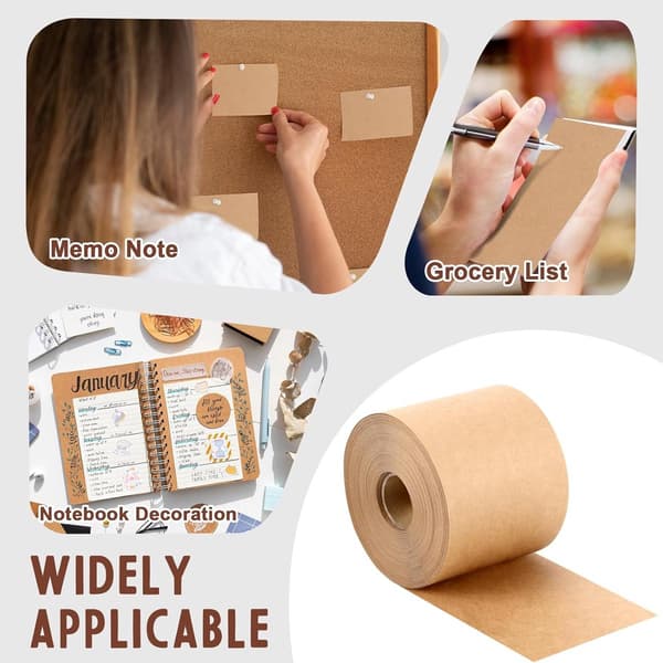 Memoblok Papirrulle, 2-pak, 7,7cmx11m, Sticky Note Rulle, til Væg/Notesbog/Whiteboard, Brun