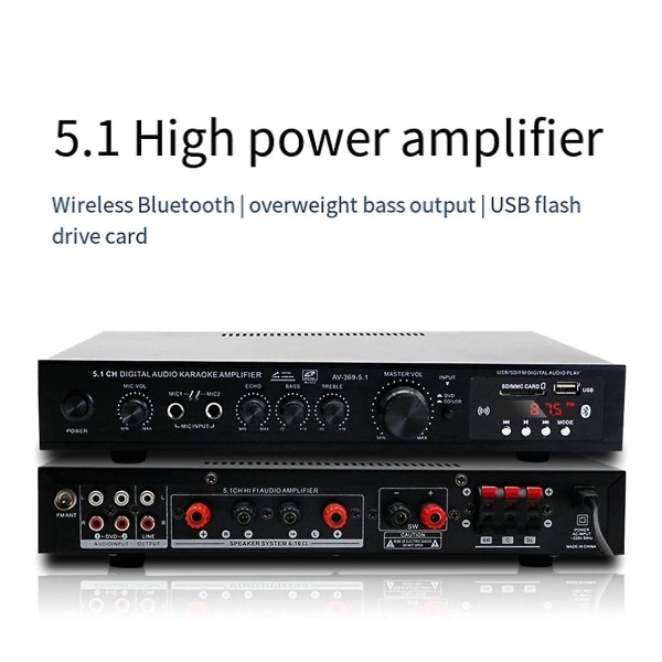 5.1-kanals Hifi-förstärkare Subwoofer High Power Stage Hemmabio Bluetooth Radio Utomhusförstärkare