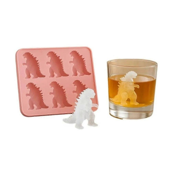 Dinosaur Ice Cube Mold, Freezer-Safe Ice Cube Maker for Summer Drinks, 6 Cavities Pink