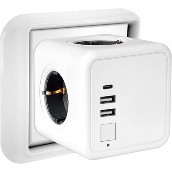 #QD# Useita USB-pistorasioita, Cube Wall -jatkojohto 4 pistorasiaa 2 USB-virtalähteellä, 1 Type C -portti, 7 in 1 USB-virtalähde kytkimellä, USB-seinäjatkojohtolaturi kotiin,
