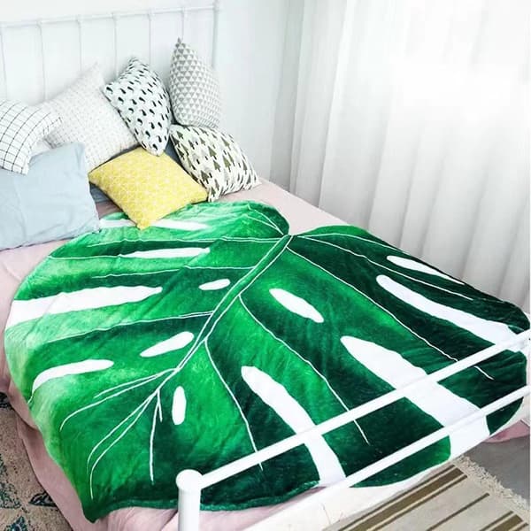 QQ-Bekväm bladformet tæppe flanneltæppe til sofa 100cm x 150cm