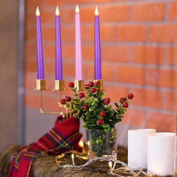 2024 Uudet Wabjtam 4 kpl LED-kynttilät ilman liekkiä, adventtikynttilät violetti ja pinkki, joulun adventtirituaaleihin, loitsuihin ja kellopeleihin