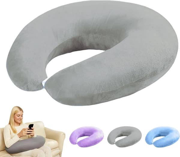 Læsepude, Støttepude, U-formet, til Seng/Sofa, 60x55x20cm, Grå