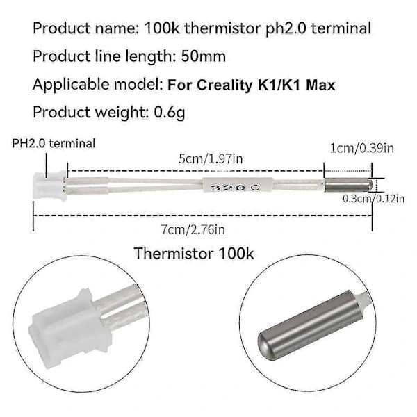 100K Termistorpatroner til K1/K1Max 3D-printer Hotend-termistorer 8 stk.