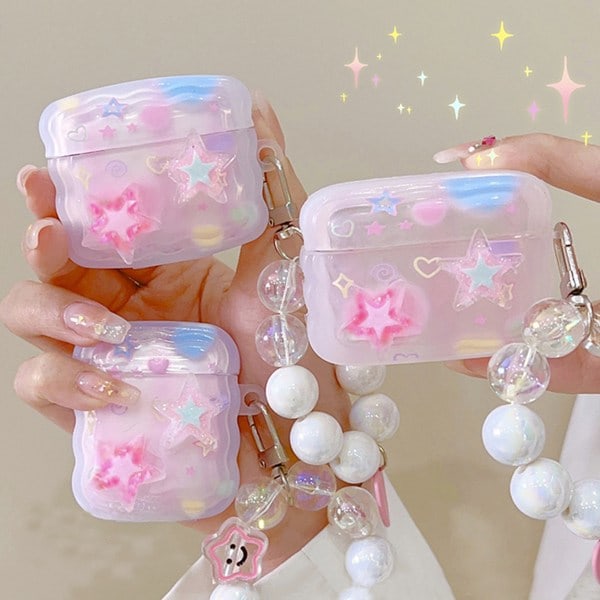 [QD] Sødt stjerneformet Airpod 3-etui med nøglering, kompatibelt med Kawaii AesthetAirpods 3-etui til kvinder og piger