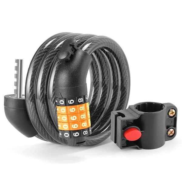 \"QD\" Cykellås Lås Kabel 5-cifret kombination monteringsbeslag - Sort / Orange