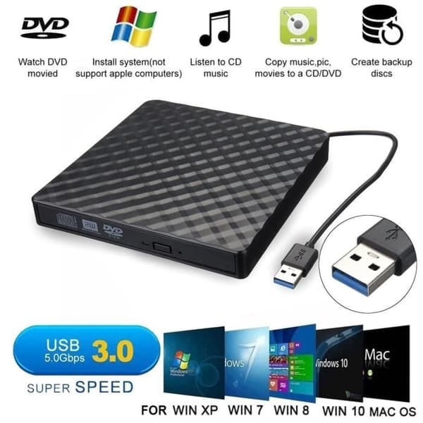 /QD/Ulkoinen CD DVD-soitin USB 3.0 - YIKXIULF - CD-poltin - Musta - Windows/Mac