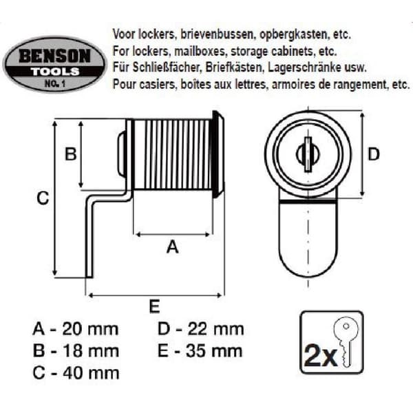 Lås til postkasse / Sylinderlås / Låsesylinder - 18x20 mm Silver silver