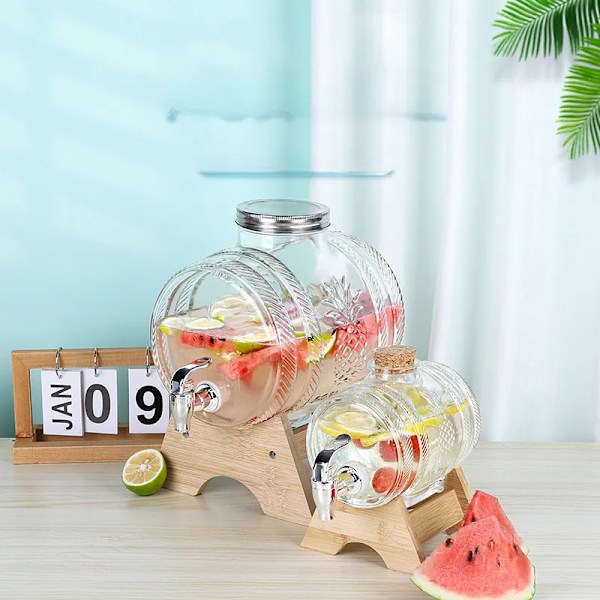 QU.1L Stor Glaskande Drikkevare Dispenser Med Hane Frugtjuice Lemonade Transparent Vin Øl Tekande Beholder
