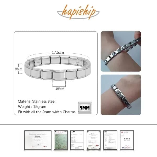 Hapiship nye smykker til kvinder 9 mm bredde Itanlian elastisk berlockarmbånd Mode armbånd i rustfrit stål ST-