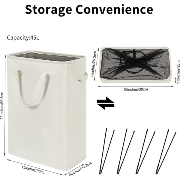 Ultratank vasketøjskurv med håndtag, sammenklappelig kurv til tyndt, snavset tøj, smal taske, foldbart stof, 45 L (53,34 cm, beige)*QN