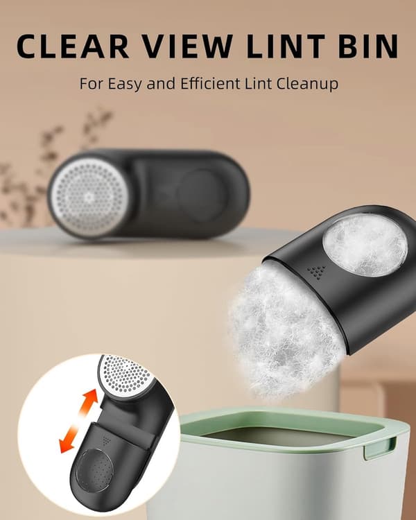 Elektrisk fnugfjerner, genopladelig stofshaver med LED-display, 3 hastigheder, 6-bladssystem, til tøj, hjem og rejser, sort
