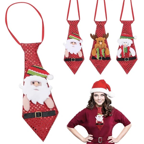 3 st Slitstarka Kreativa Slipsar Jul Polyester Tryckt Slips Julmaterial