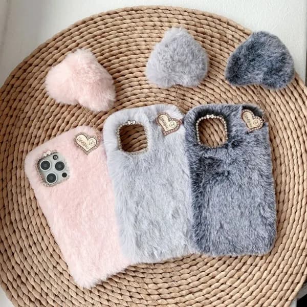 Jeg Elsker Deg Hjerte Fluffy Skall til Lys Grå IPhone12