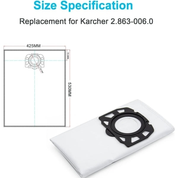 [QD] 12 stk. KFI 487 støvsugerposer - Tilbehør til Karcher WD4, WD5, WD6, MV4, MV5, MV6, WD4.000...WD5.999, 2.863-006.0