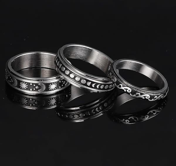 3-delat Spinner Ring Set i Rostfritt Stål för Kvinnor och Män, Måne Stjärna
