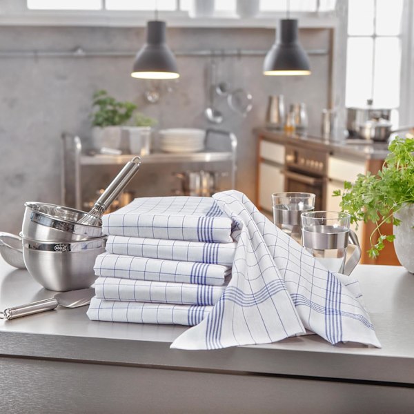 QU*-sæt med 10 viskestykker, 50x70 cm, 100% bomuld, 170 g/m², blåternet