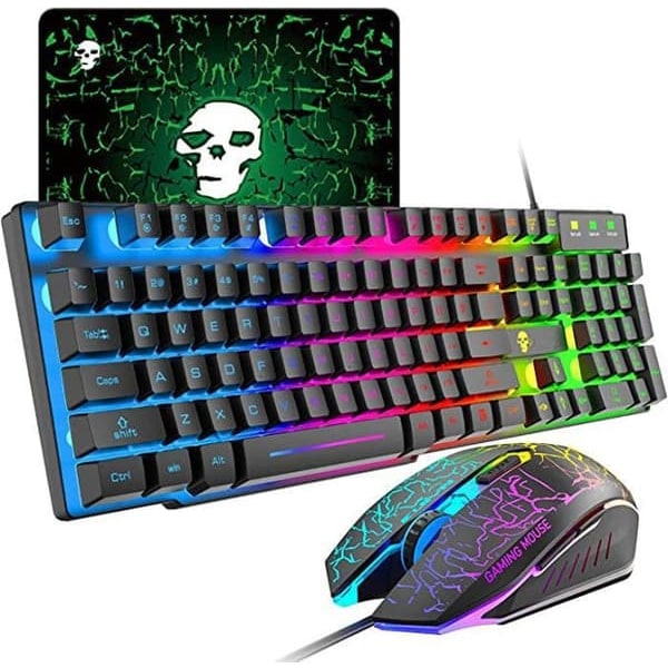 /QD/ Regnbågsbakgrundsbelyst USB Gaming Tangentbord + 2400 DPI LED Gaming Mus 6 knappar + Musmatta Svart