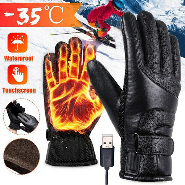 [QD] Elektriska Uppvärmda Handskar Uppladdningsbara USB Handvärmare Värmehandskar Svart Black One size