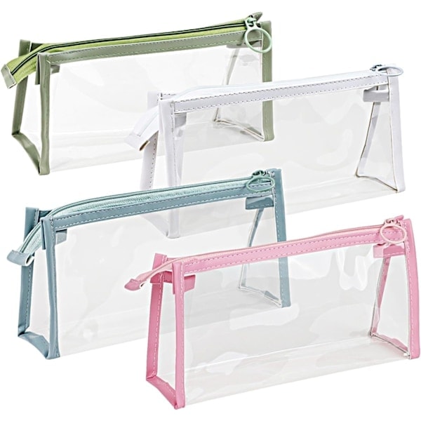\"QD\" 4-pack Pennfodral Transparent Genomskinlig Markörväska med Dragkedja, Provpenna Förvaringsväska Rese Kosmetika Smink