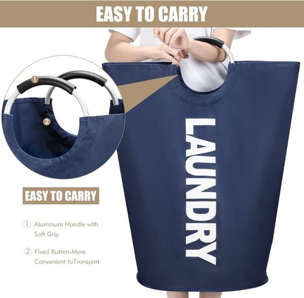 Laundry Basket 90L, Foldable Laundry Hamper, Waterproof, 38x38x79 cm