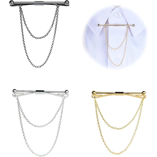 3 st. Skjortklipp, Skjortkragepinne, Slipsklämma med Kedjor för Skjorta, Med Kedja, Herrkostymstillbehör, Slipsklämma Set, för Bröllop, Fest