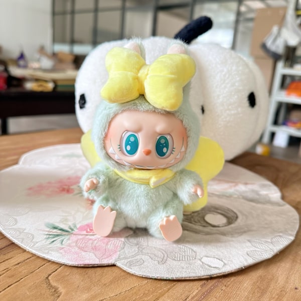 Labbuu Vingar och fjärilrosett, 17cm Labubu Mary Katt Klädset, Labubu Tillbehörsdräkt, Söta Kläder för Labubu Utklädning Yellow
