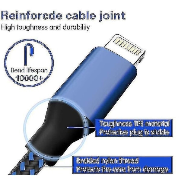 [QD] 5-pak nylon iPhone oplader Lightning-kabel Hurtig Opladning