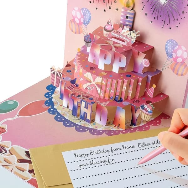 Musical Birthday Card 3D Greeting Card - Nice Gift Pink