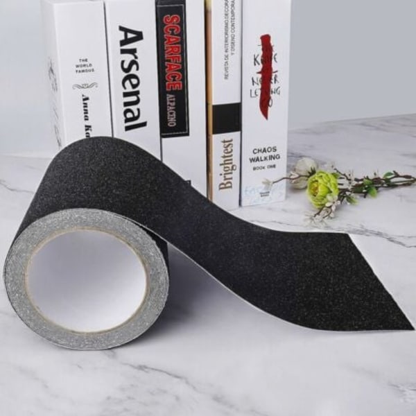 QU/Halkskyddstejp för Trappor, Friktionsresistent Abrasiv Säkerhetstejp för Stegpallar, Inomhus/Utomhus, Hög Friktion, 10cm x 5m, Svart
